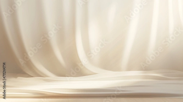 Obraz Empty curtains stage light on beige background. Mock up Product display podium with Generative Ai.