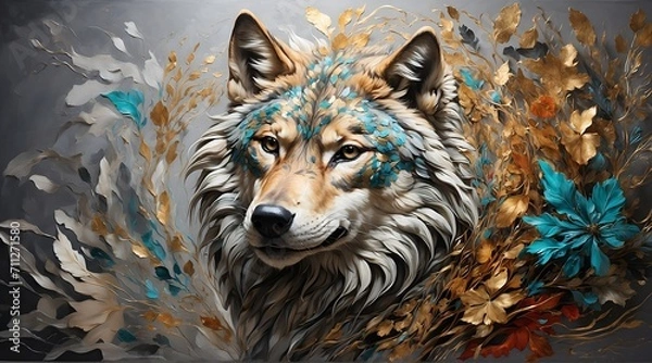 Obraz In a mesmerizing acrylic painting, an awe-inspiring augmented wild predator emerges, pulsating with vitality amidst its untamed nature. 