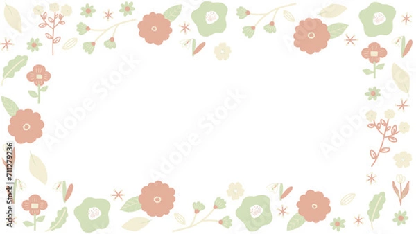 Obraz オレンジと黄色と緑の春めくお花フレーム