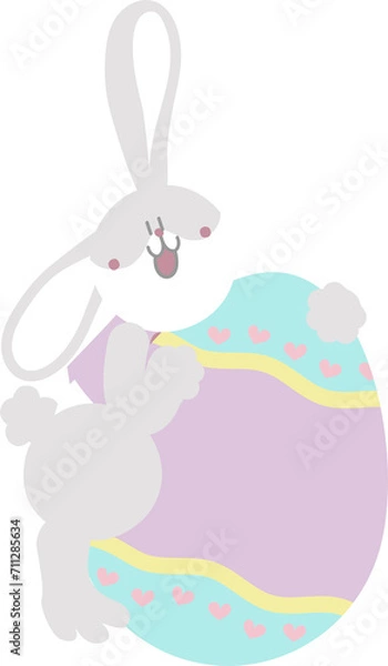 Fototapeta happy easter with bunny rabbit and egg, flat png transparent cartoon character design