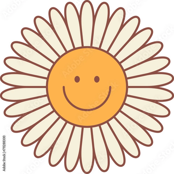 Fototapeta Retro groovy daisy flower bud exude vibrant energy