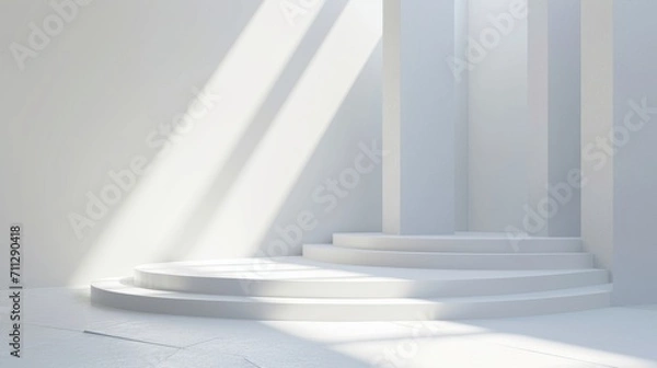 Fototapeta Minimalist Architectural Design Bathed in Sunlight, Creating a Play of Light and Shadow on White Surfaces