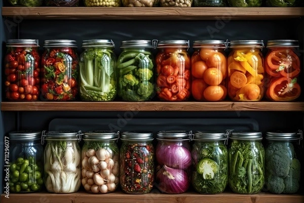 Fototapeta Preservation of vegetables on the shelf. Generative AI.