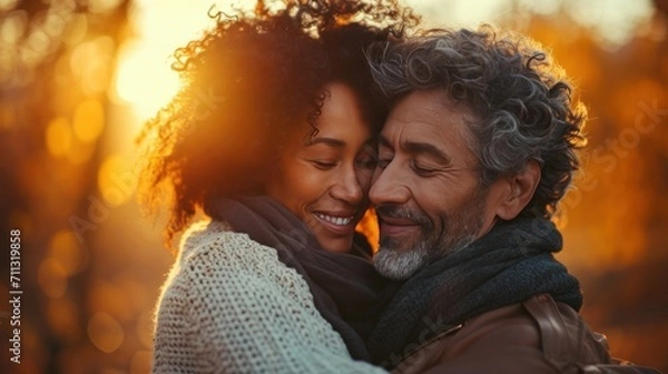 Fototapeta Couple celebrating milestones, their affection evident in warm, tight embraces