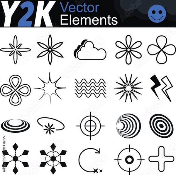 Fototapeta Set with Y2K elements. Aesthetic abstract vector shapes.