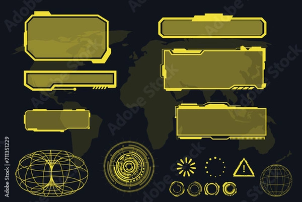 Obraz digital interface HUD elements set pack. User Interface, frame screens. Callouts titles, FUI circle set, Loading bars. Dashboard reality technology screen. Vector	
