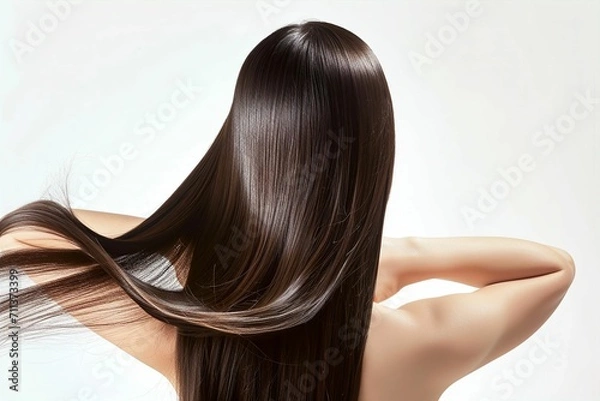 Obraz 黒髪の綺麗な日本人女性の写真（ヘアケア・ロングヘア・縮毛矯正・ストレート・背景なし）