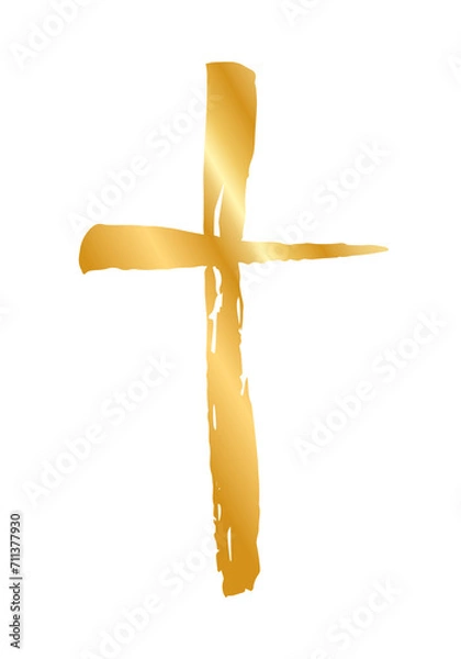 Fototapeta Handdrawn christian cross symbol, hand painted with ink brush. Png clipart isolated on transparent background