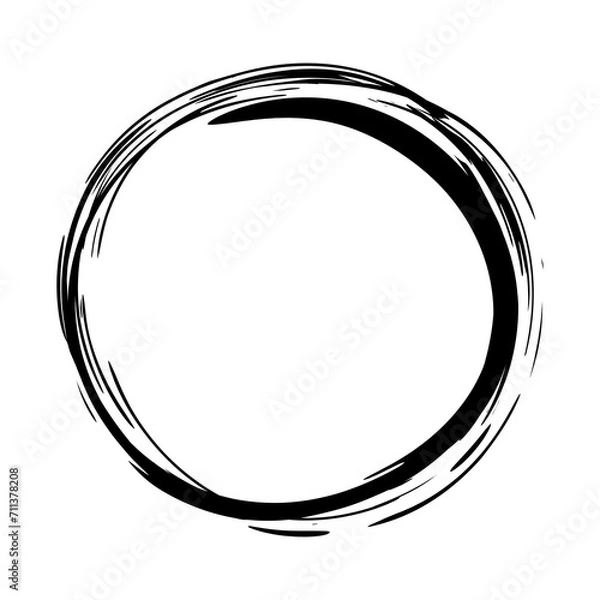 Fototapeta Hand painted grunge circle. Black round blob hand drawn with ink brush. Png clipart isolated on transparent background