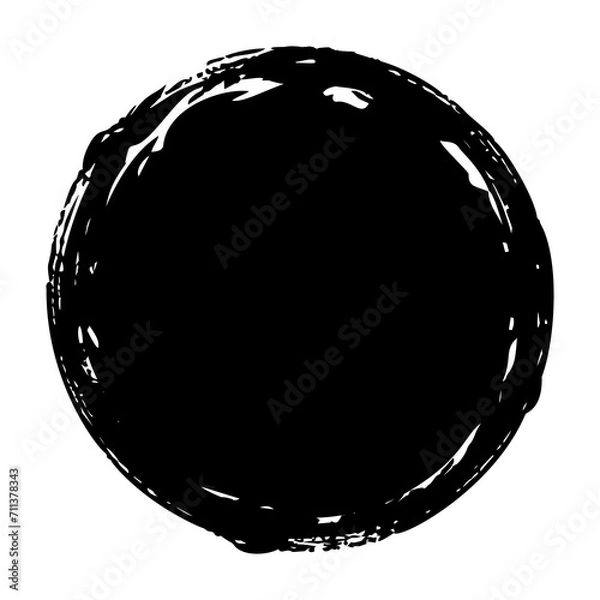 Fototapeta Hand painted grunge circle. Black round blob hand drawn with ink brush. Png clipart isolated on transparent background