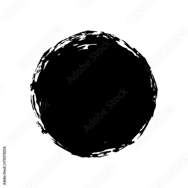 Fototapeta Hand painted grunge circle. Black round blob hand drawn with ink brush. Png clipart isolated on transparent background