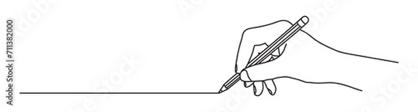 Fototapeta Hand holding a pencil and drawing a line. Hand drawn with thin line. Png clipart isolated on transparent background
