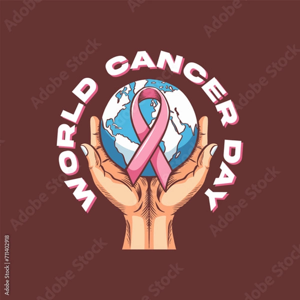 Fototapeta Vector illustration retro vintage hand drawn for world cancer day 2