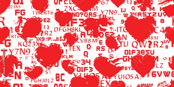 Fototapeta Vector Illustration. Seamless Pattern . Vintage Heart Background. Abstract endless pattern with grunge hearts. 