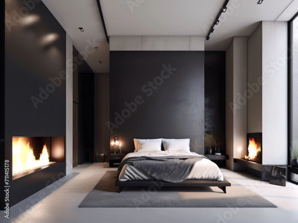 Fototapeta warm bed room warm high ceiling surrounded fireplace