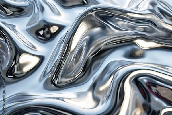 Fototapeta Mirrored Liquid Chrome Metallic Surface