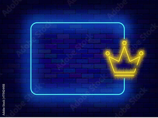 Fototapeta Winning and Birthday neon banner. Casino and bonus. Empty blue border and crown symbol. Vector stock illustration