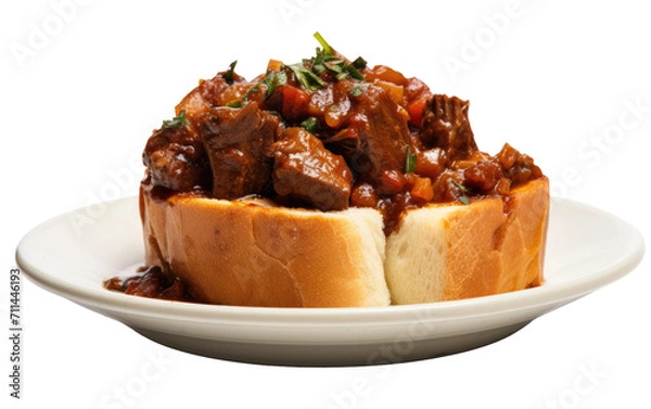 Fototapeta Dive into the Heat of Durban's Lamb Bunny Chow on White or PNG Transparent Background