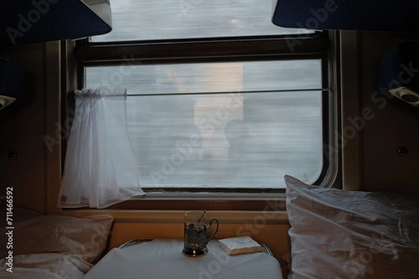 Obraz Train window amd winter panoramic views