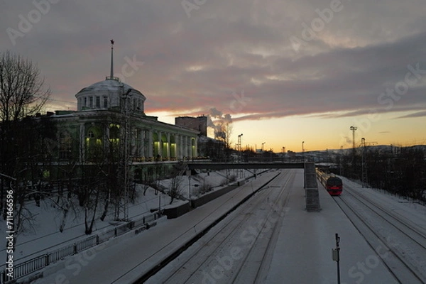 Fototapeta Train station and railways