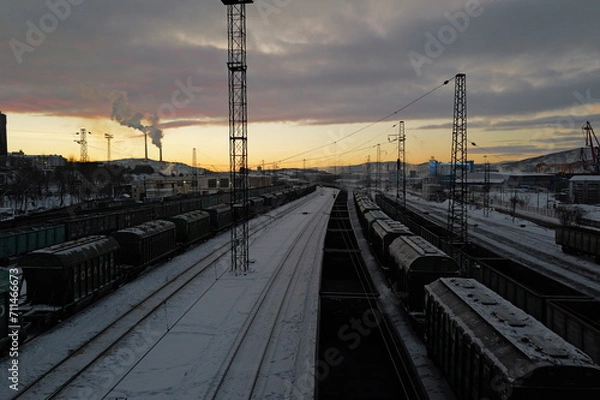 Fototapeta Train station and railways