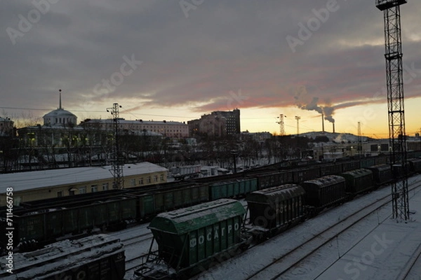 Fototapeta Train station and railways
