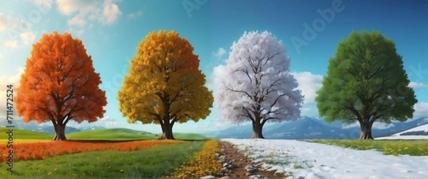 Fototapeta A tree in four seasons of the year - spring, summer, autumn and winter