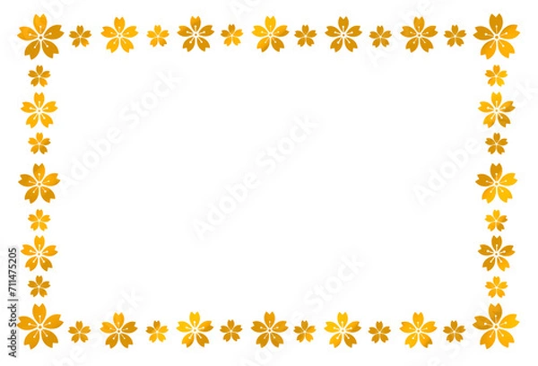 Fototapeta 金色の桜フレーム　素材　和風　見出し　飾り枠　飾り罫　おしゃれ　エレガント　高級感　シンプル　入学　卒業　年賀　正月　白バック　透過