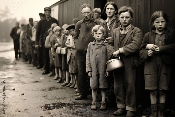 Obraz Hungry people in the time of great depression  Generative Ai