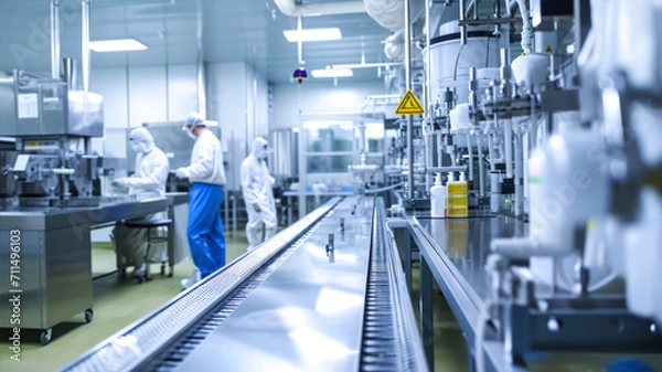 Obraz Production line of the plant for the production of alcoholic beverages. Industrial background