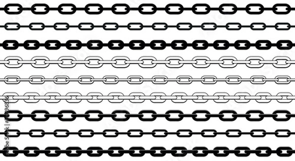 Fototapeta chain - set of chains shape silhouette pattern, seamless repeatable texture background