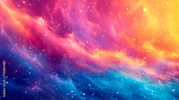 Fototapeta Abstract ethereal wave of colors with sparkling particles, a vibrant fantasy of pink, blue, and orange hues, resembling a dreamy nebula or a magical underwater scene