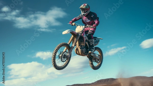 Fototapeta Dirt Trail Daredevil: Off-Road Moto Jump in Wide-Format Thrill