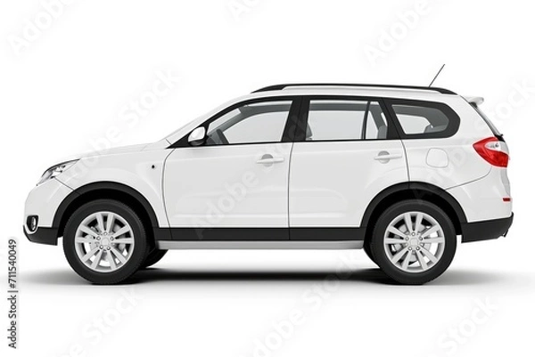 Fototapeta White SUV car isolated on white background with clipping path. Side view.