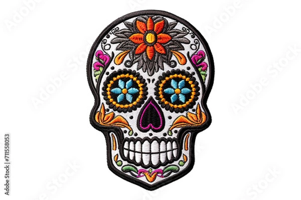 Fototapeta Hand drawn mexican sugar skull isolated on PNG Background. Generative Ai.