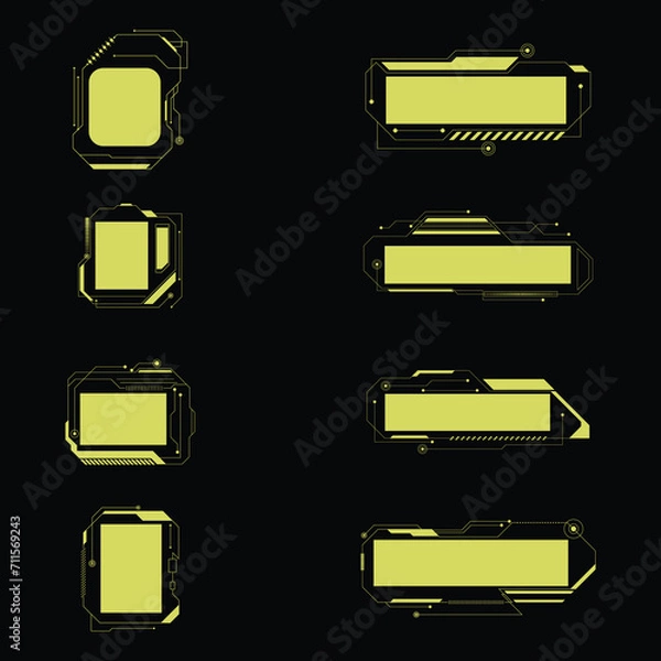 Obraz Yellow technology background with HUD dashboard interface. Vector illustration. HUD ダッシュボード インターフェイスを備えた黄色のテクノロジーの背景。 ベクトル図.