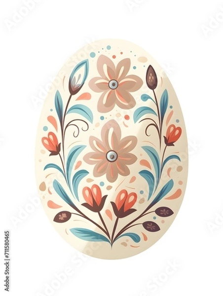 Fototapeta Cartoon Style Easter Egg in ivory Colors on a white Background. Easter Illustration with Copy Space