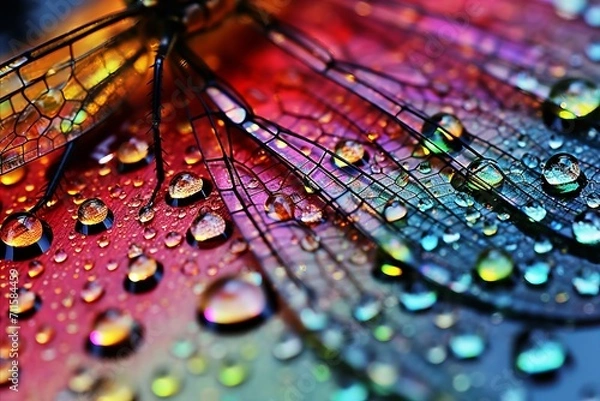 Fototapeta Iridescent wing of damselfly  detailed shot of intricate veining and shimmering colors