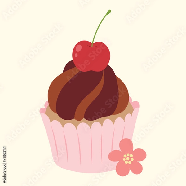 Fototapeta Cute cupcake muffin design vector art with decorative elements. 
