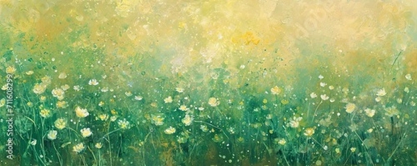 Obraz Green flower field. Nature header web banner background design in soft colors