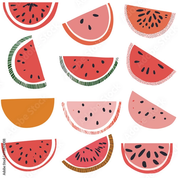 Obraz abstract watermelon slices,seamless pattern  in the style of minimalist graphic designer generate with AI