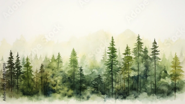 Obraz A forest in watercolor clipart style