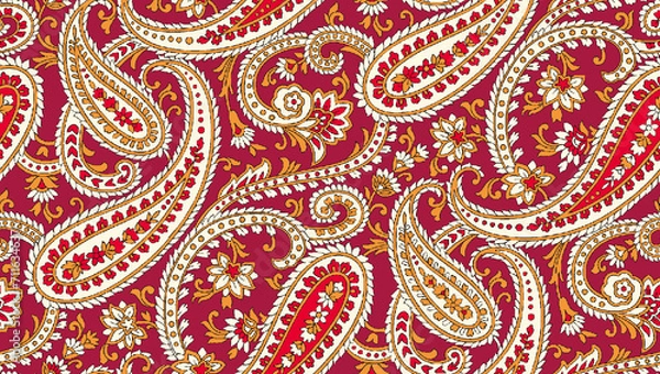 Fototapeta patchwork floral pattern with paisley and indian flower motifs. damask style pattern for textil and decoration
