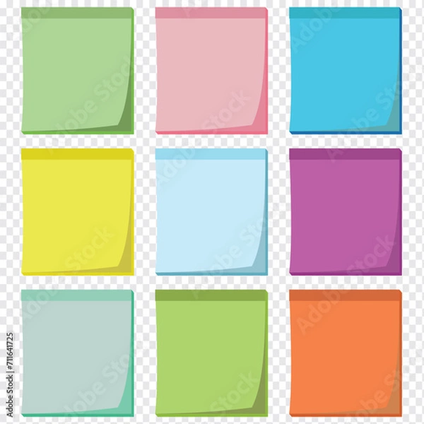 Obraz Sticky Notes set. Multicolored sticky notes isolated on transparent background. Colored paper set.