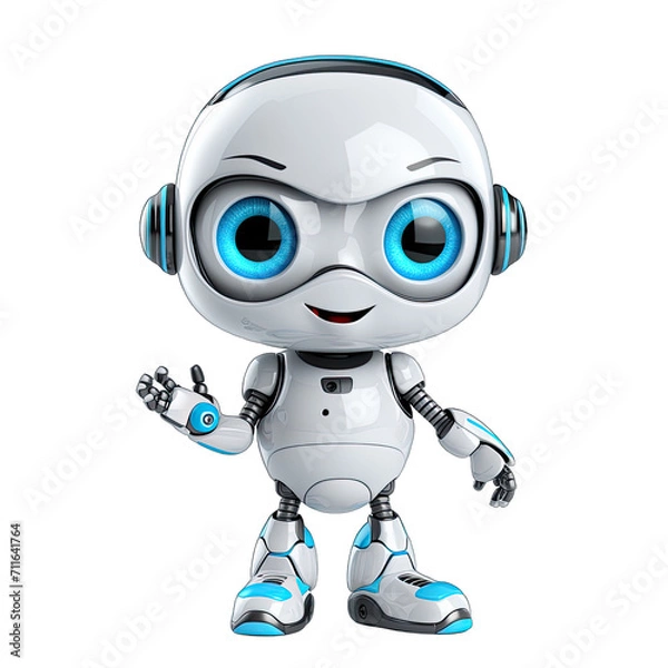 Fototapeta Cute helper robot on transparent or white background generative ai