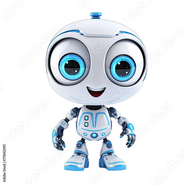 Fototapeta Cute helper robot on transparent or white background generative ai