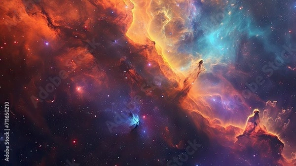 Fototapeta Glowing huge nebula with young stars. Space background.