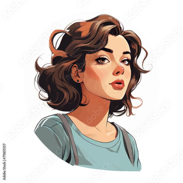 Fototapeta female character in lively comic aesthetic illustration, three color combination for T-shirt printing.