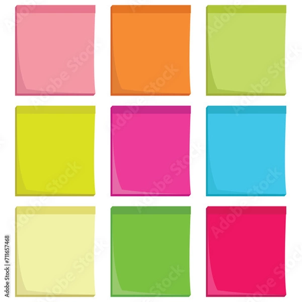 Fototapeta Sticky note set on white background. Different colored sheets of note papers. Different Colored paper stickers. Set of  Colored paper sticker. 
