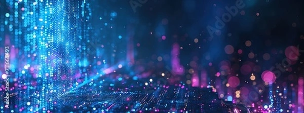 Fototapeta Abstract digital technology futuristic circuit blue purple background, Cyber science tech, Innovation communication future. AI generated illustration